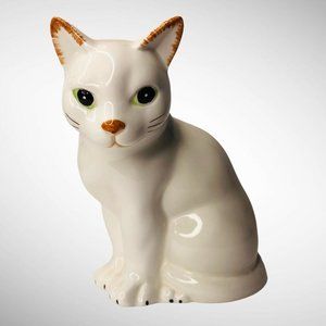 Vintage Ceramic White Cat 6” Green Eyes